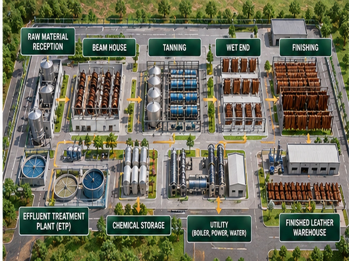 Tannery factory layout plan showing process flow